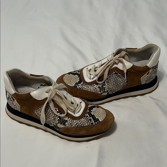 Veronica Beard Hartley Walnut Suede & Python Print Sneakers - Picture 1 of 7